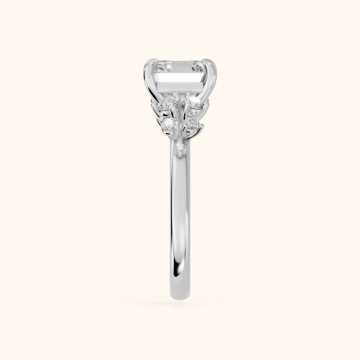 Mirabelle Cluster Asscher Diamond Engagement Ring in Silver - SideView.webp