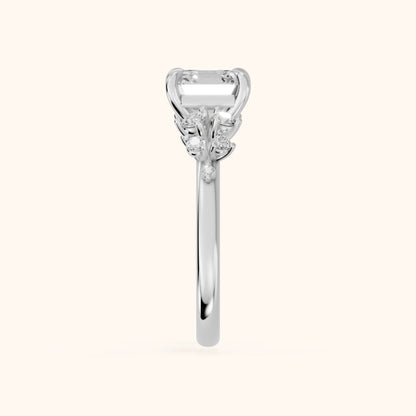 Mirabelle Cluster Asscher Diamond Engagement Ring in Silver - SideView.webp