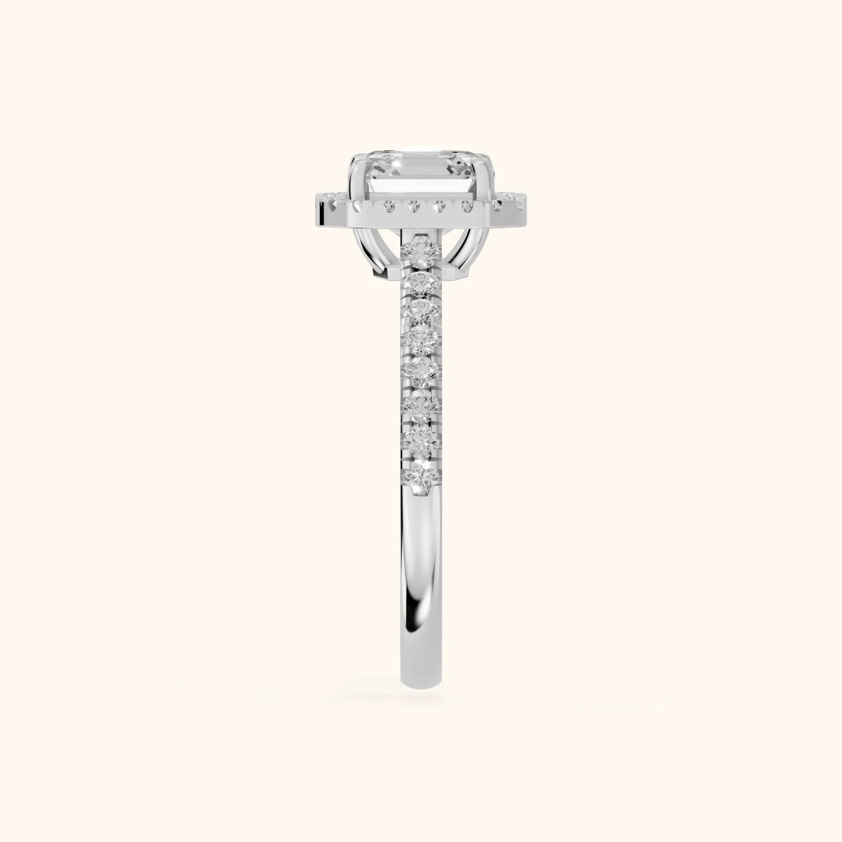 Mabel Halo French Pavé Asscher Diamond Engagement Ring in Platinum - SideView.webp