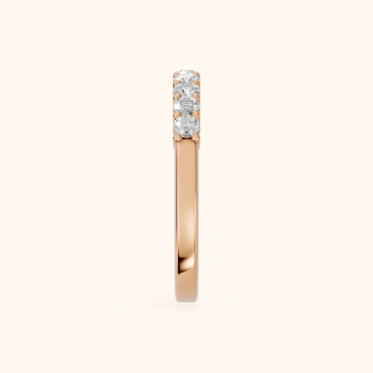 Daniela Shared Prong Round Diamond Half Eternity Band in Rose Gold - SideView