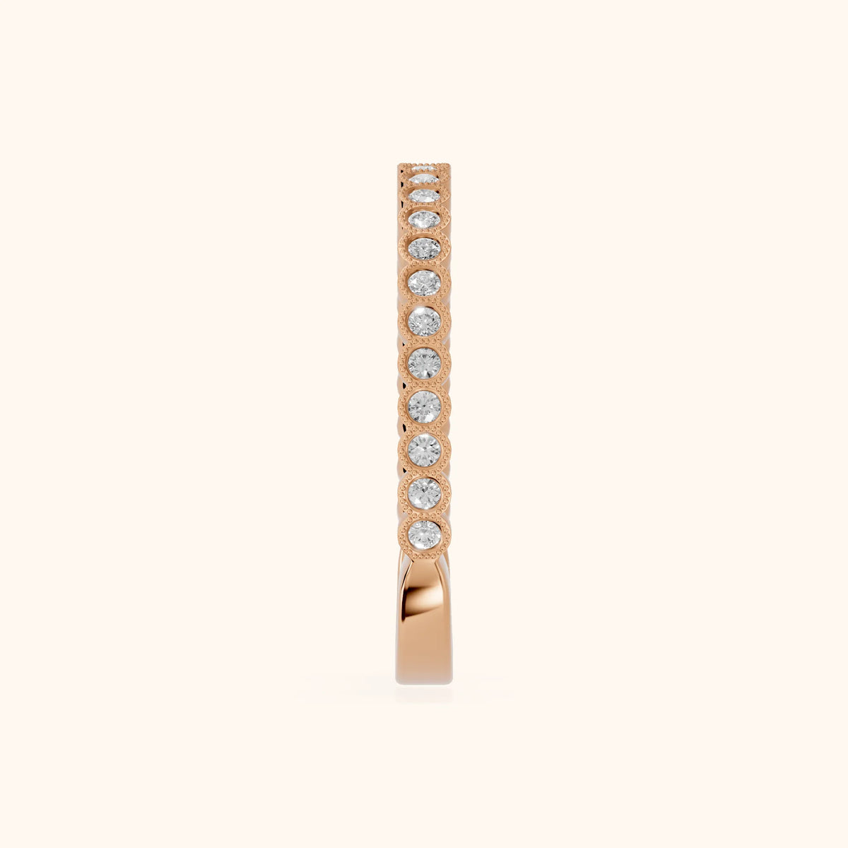 Marielle Milgrain Bezel Round Diamond Half Eternity Band in Rose Gold - SideView