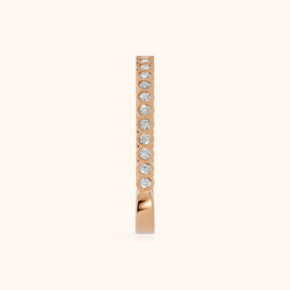 Marielle Milgrain Bezel Round Diamond Half Eternity Band in Rose Gold - SideView