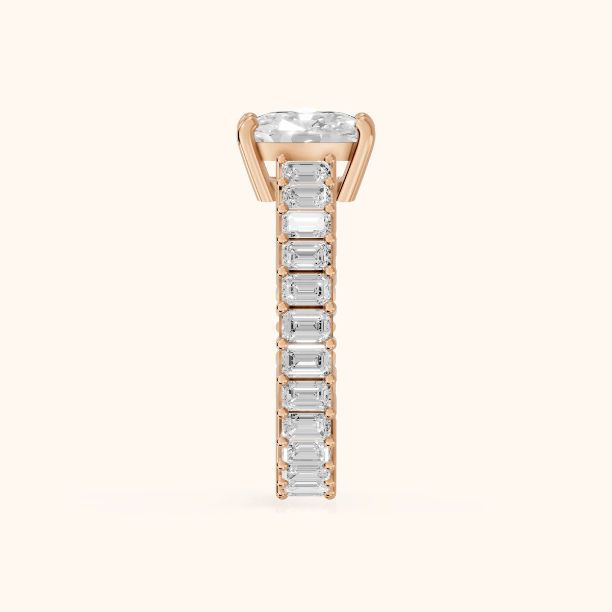 Mallory Shared Prong Cushion Diamond Engagement Ring in Rose Gold - SideView.webp