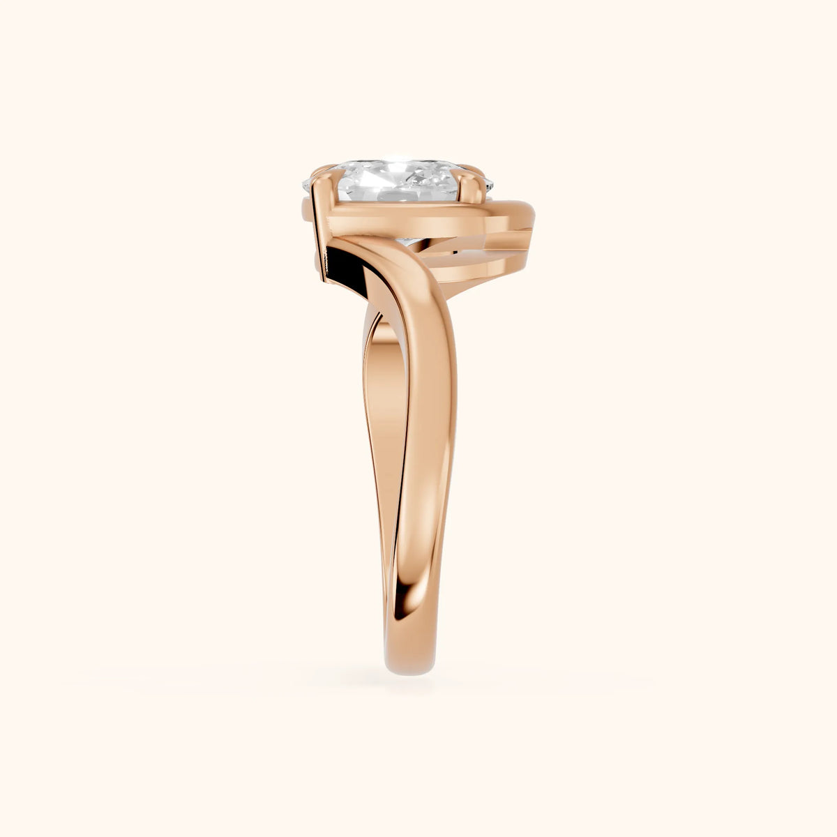 Margaux Bypass Solitaire Cushion Diamond Engagement Ring in Rose Gold - SideView.webp