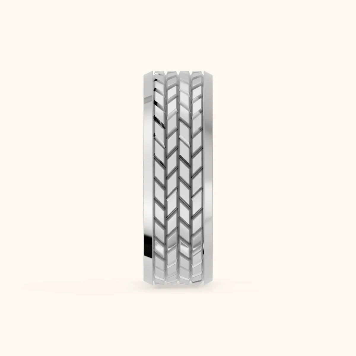 Yana Carved Step Edge Wedding Band in Platinum - SideView