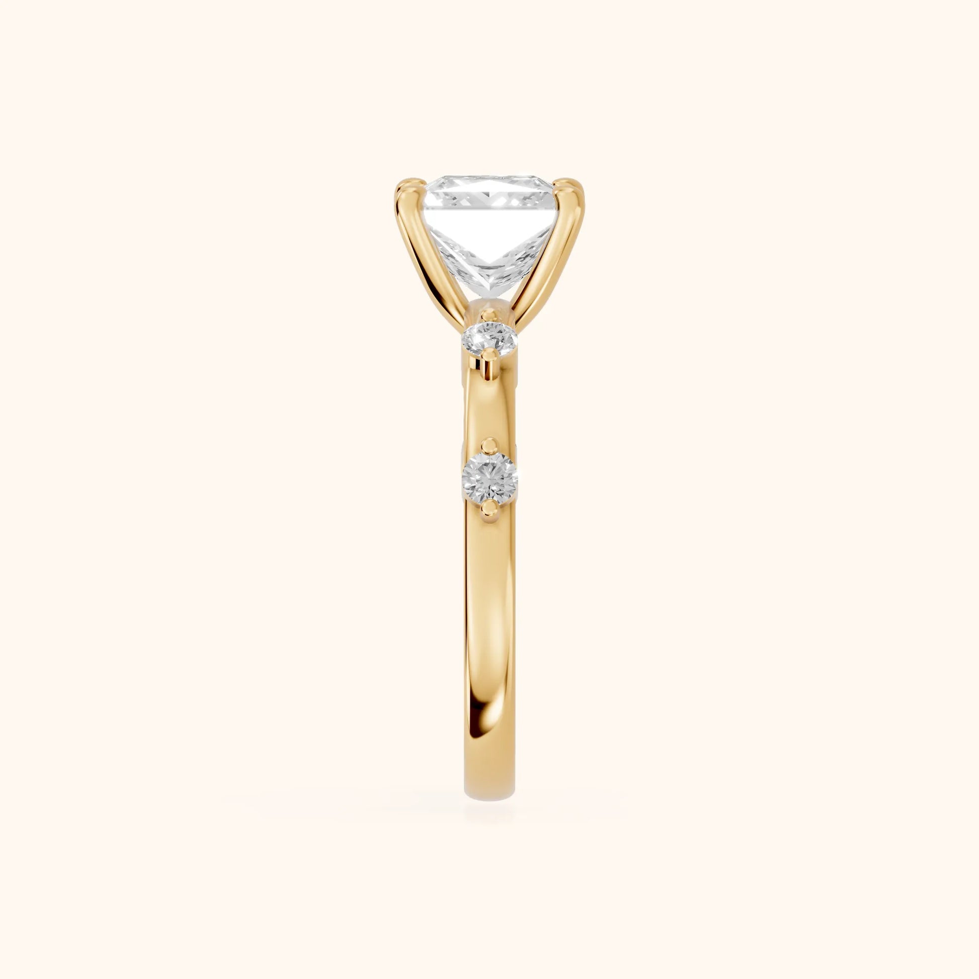 Elena Radiance Princess Cut Diamond Engagement Ring in Yellow Gold - SideView