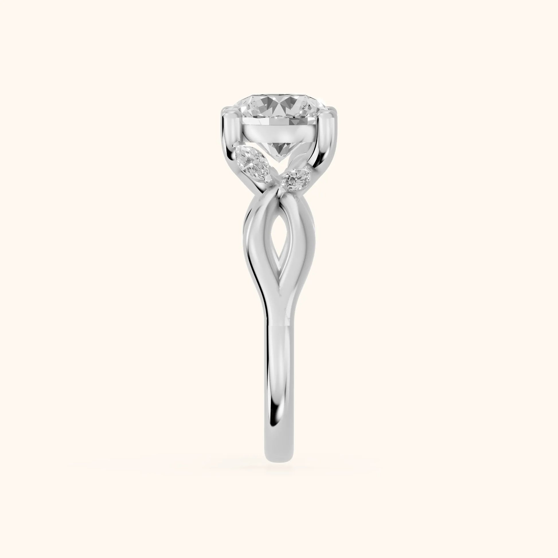 Luna Glow Twisted Round Diamond Engagement Ring in Silver - SideView