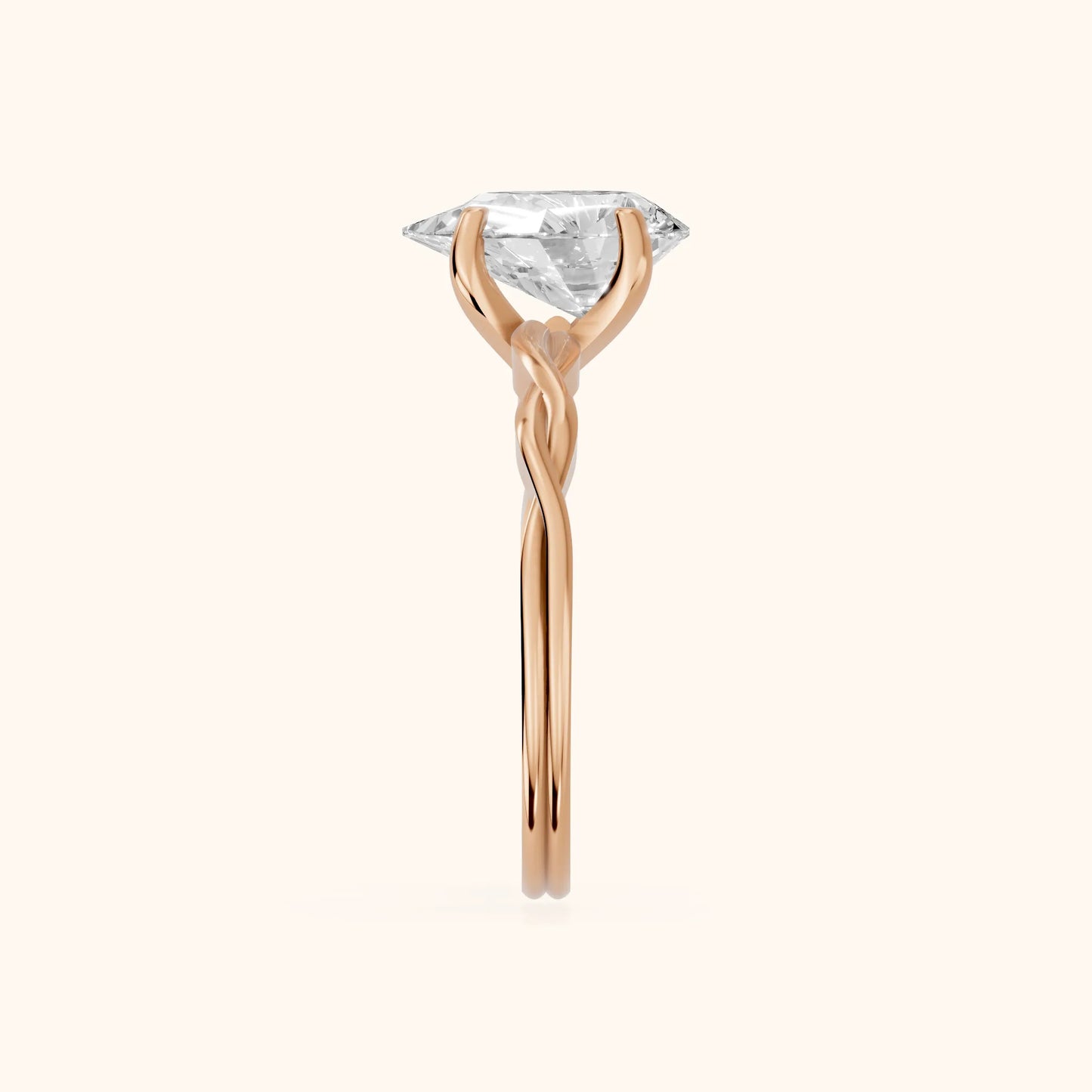 Iris Twist Pear Diamond Engagement Ring in Rose Gold - SideView