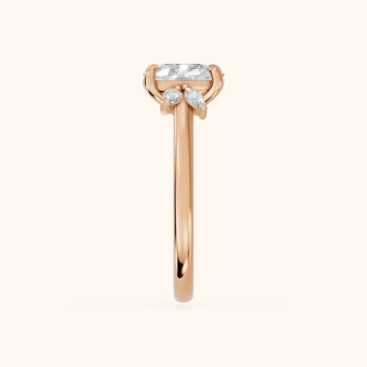 Hattie Leaf Cushion Diamond Engagement Ring in Rose Gold - SideView.webp