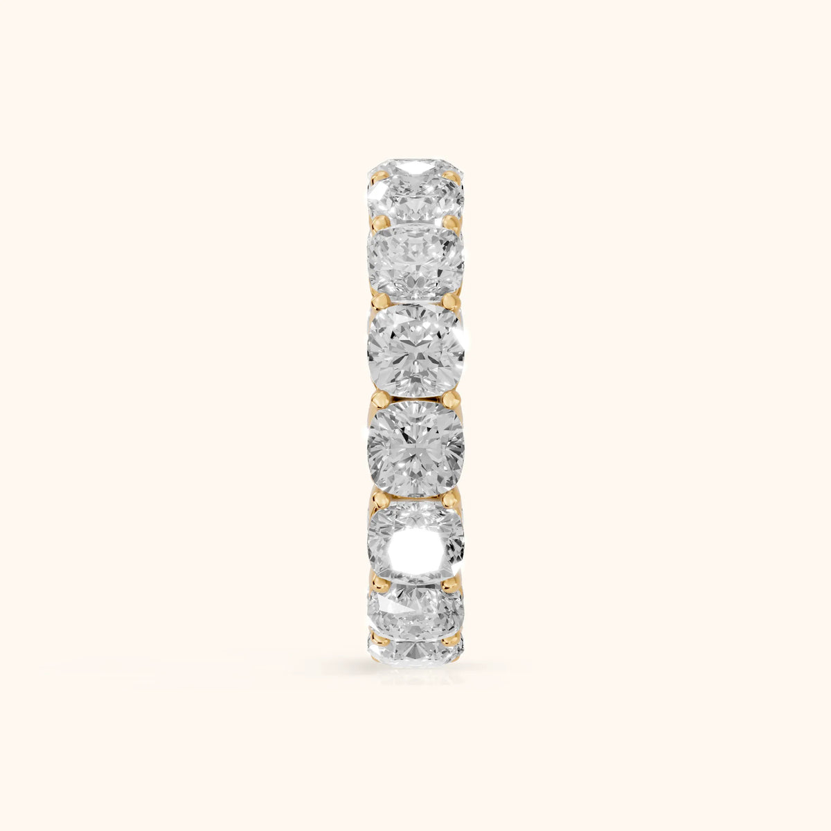 Vida Shared Prong Cushion Diamond Eternity Band in Yellow Gold - SideView
