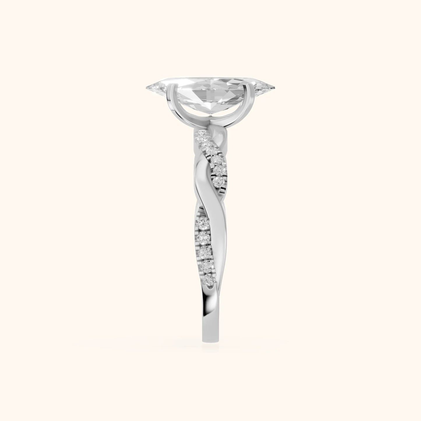 Twisted Side Stone Marquise Diamond Engagement Ring in Silver - SideView