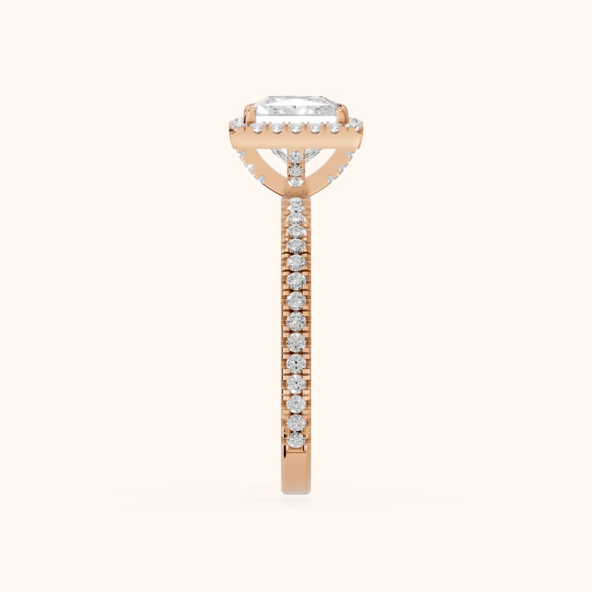Rosemary Halo Pavé Princess Diamond Engagement Ring in Rose Gold - SideView.webp