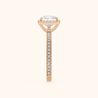 Rosemary Halo Pavé Princess Diamond Engagement Ring in Rose Gold - SideView.webp