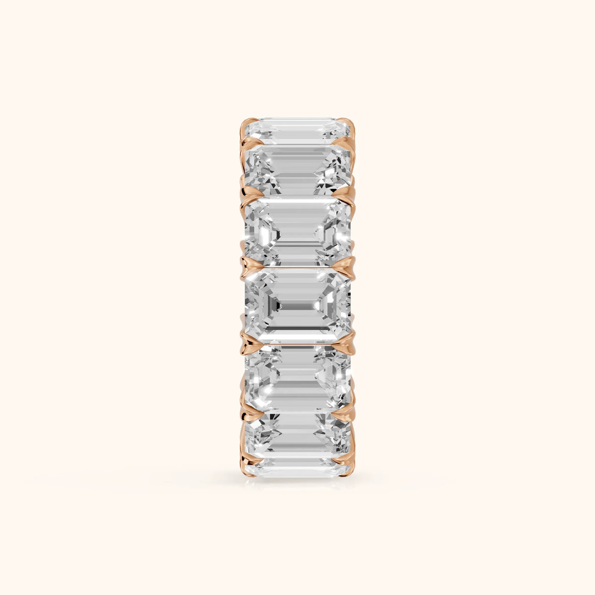 Odessa Shared Prong Emerald Diamond Eternity Band in Rose Gold - SideView