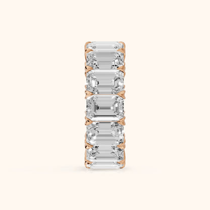 Odessa Shared Prong Emerald Diamond Eternity Band in Rose Gold - SideView