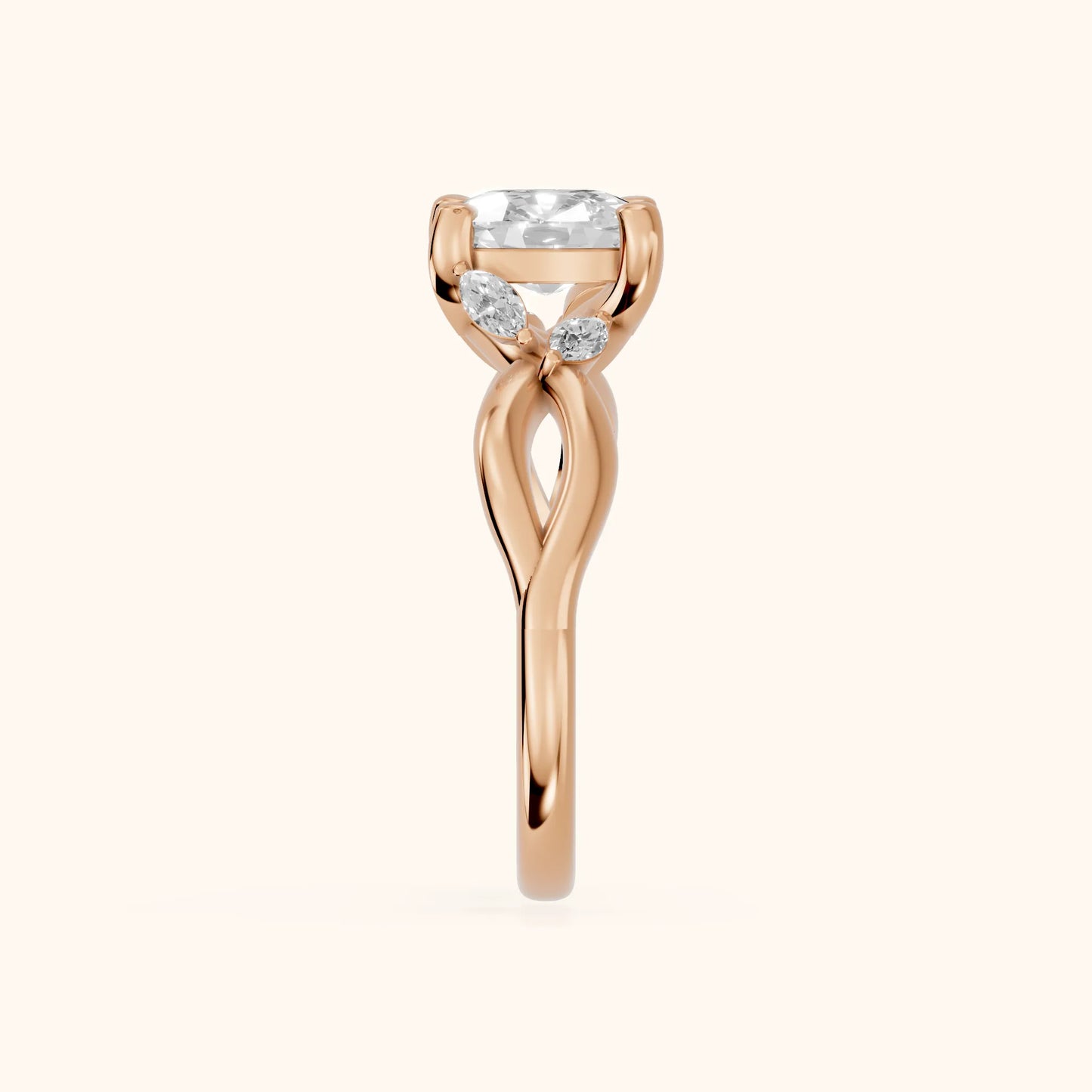 Luna Glow Twisted Cushion Diamond Engagement Ring in Rose Gold - SideView