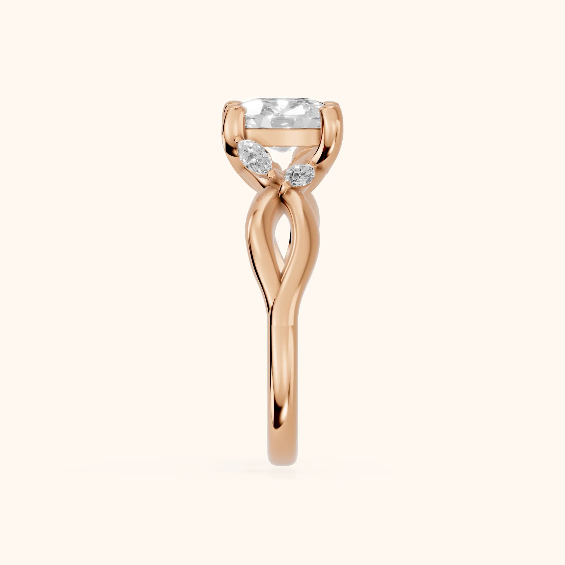 Luna Glow Twisted Cushion Diamond Engagement Ring in Rose Gold - SideView