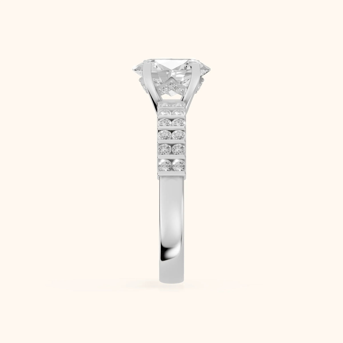 Honor Sidestone Oval Diamond Engagement Ring in Platinum - SideView.webp