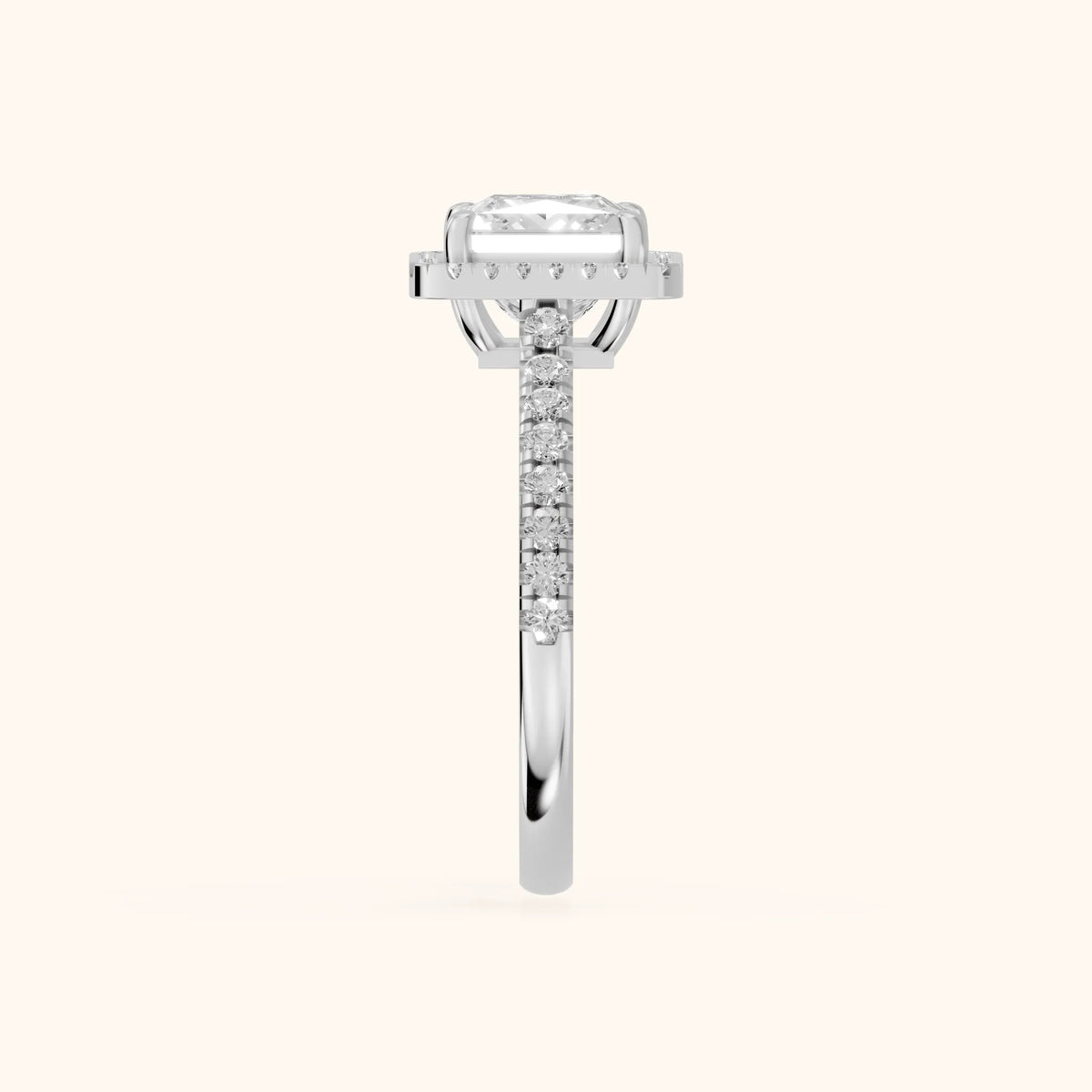 Mabel Halo French Pavé Princess Diamond Engagement Ring in Silver - SideView.webp