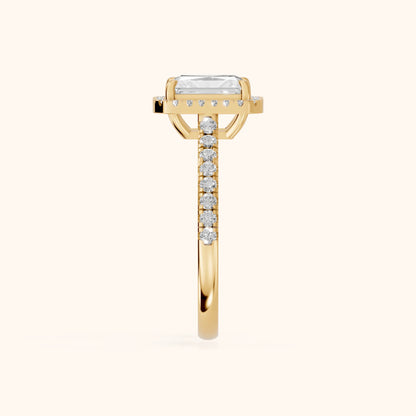 Mabel Halo French Pavé Radiant Diamond Engagement Ring in Yellow Gold - SideView.webp