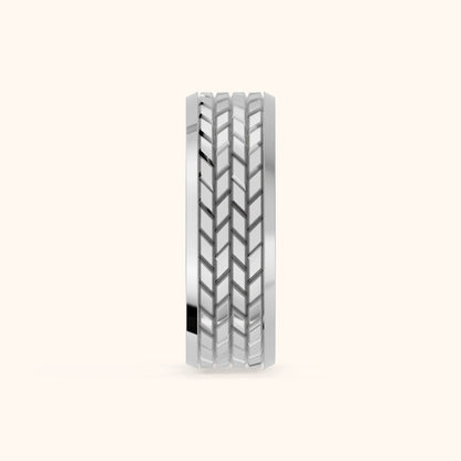Yana Carved Step Edge Wedding Band in Silver - SideView