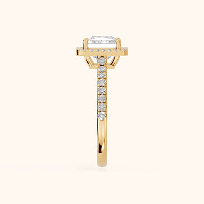 Mabel Halo French Pavé Princess Diamond Engagement Ring in Yellow Gold - SideView.webp