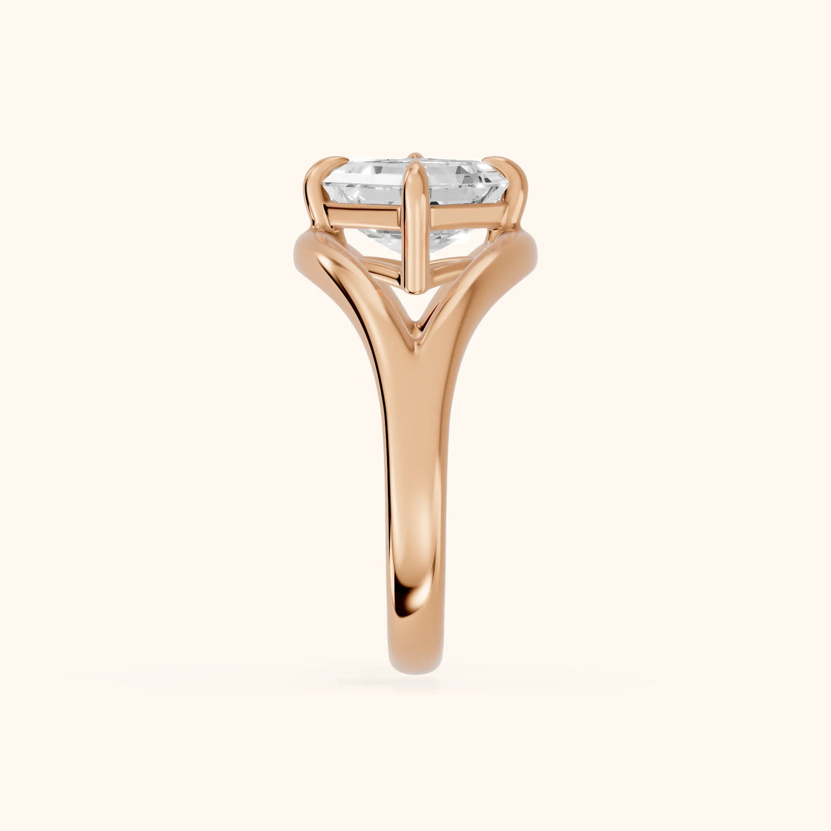 Madeleine Split Shank Asscher Diamond Engagement Ring in Rose Gold - SideView.webp
