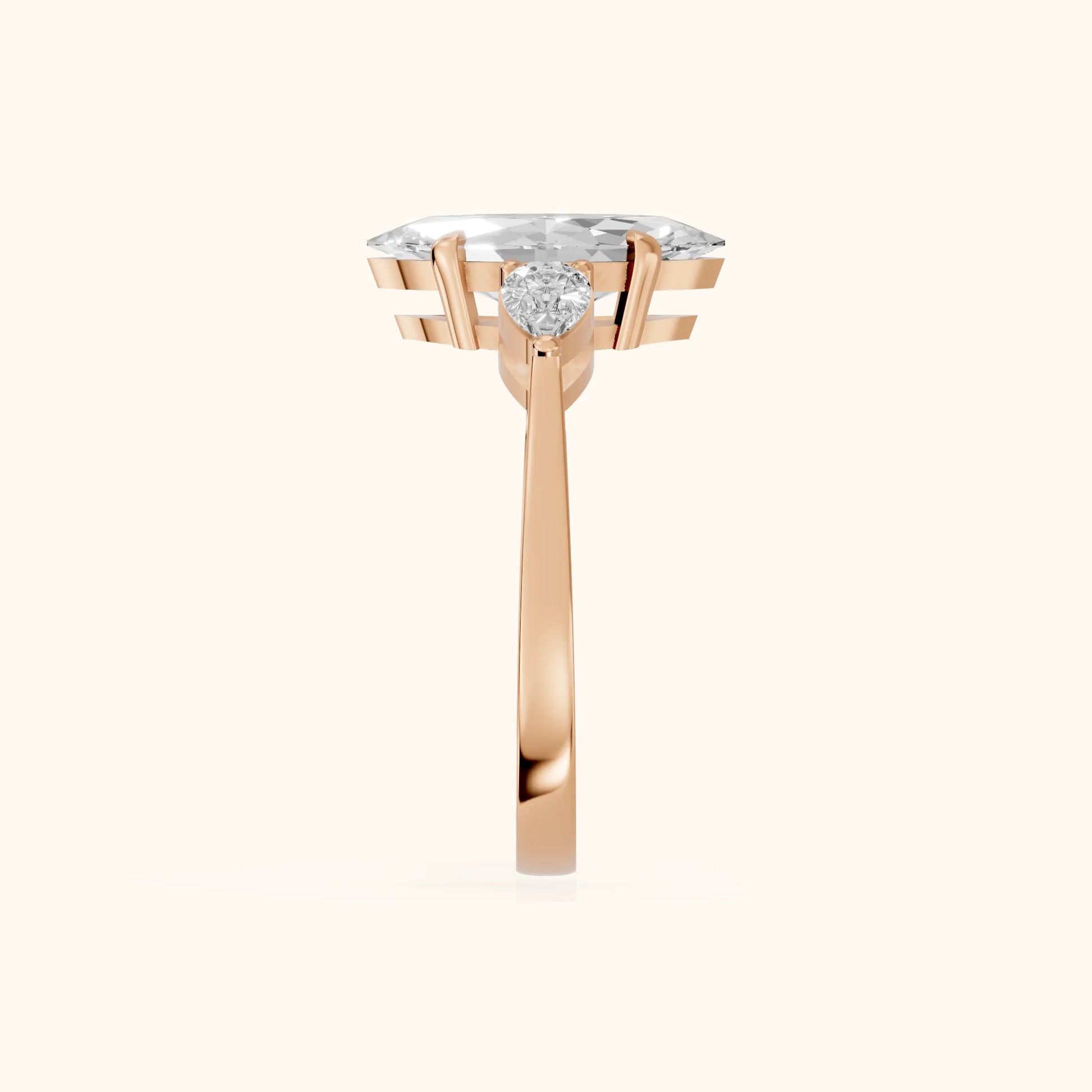 Grace Three Stone Marquise Diamond Engagement Ring in Rose Gold - SideView