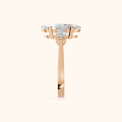 Grace Three Stone Marquise Diamond Engagement Ring in Rose Gold - SideView