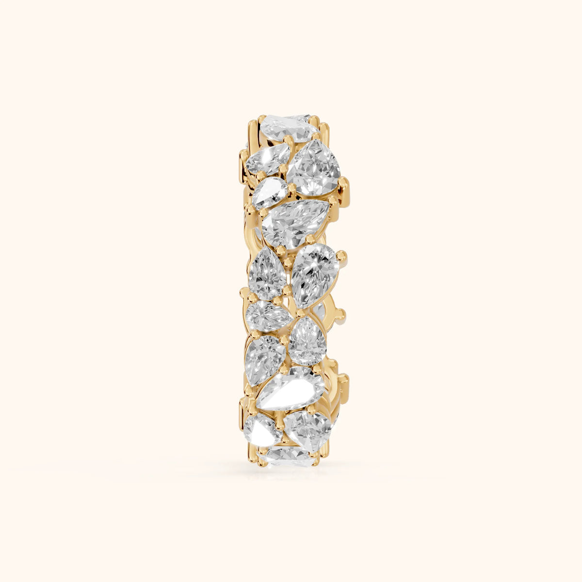 Fleur Shared Prong Pear Diamond Eternity Band in Yellow Gold - SideView
