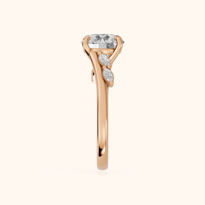 Flora Twist Side Stone Round Diamond Engagement Ring in Rose Gold - SideView