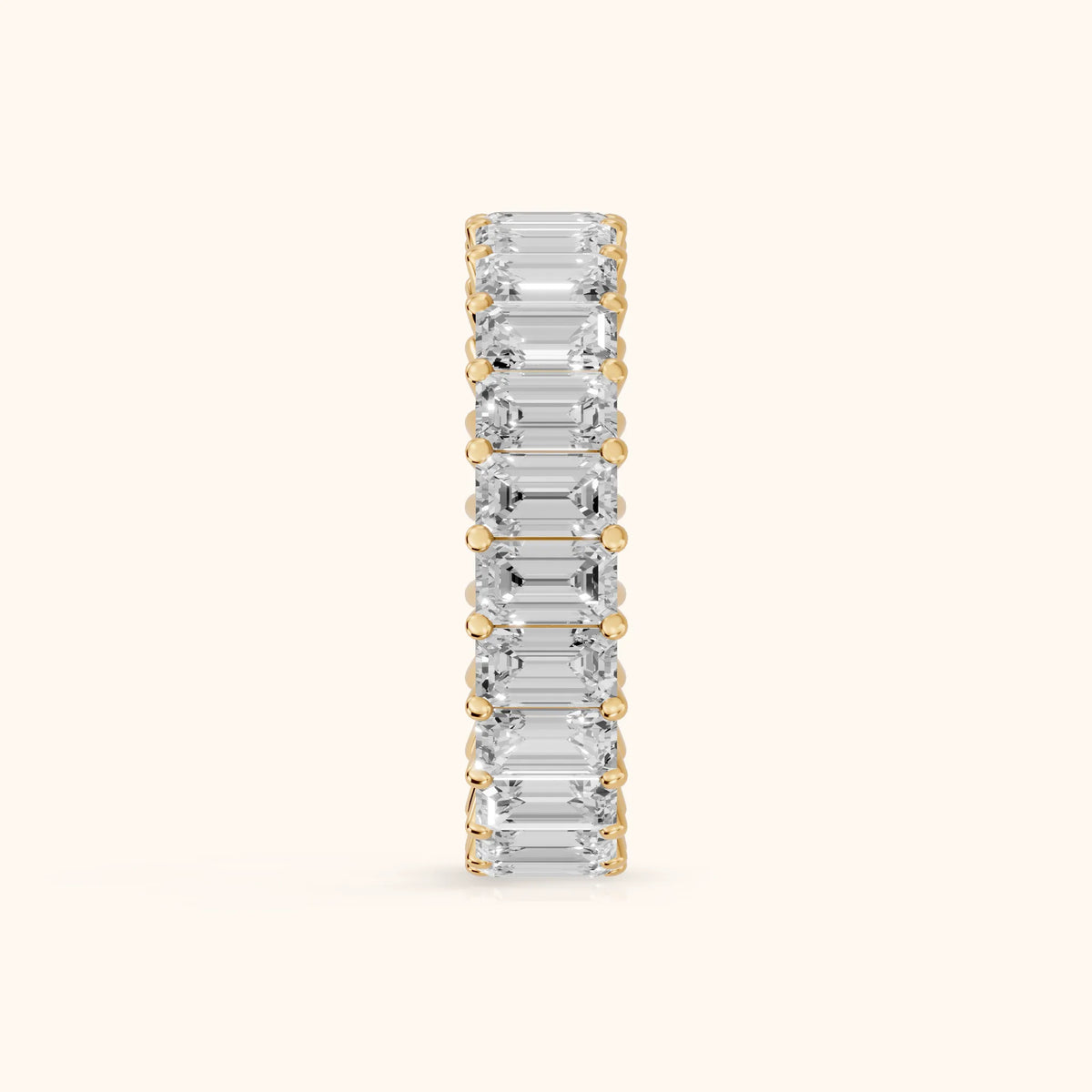 Callia Shared Prong Emerald Diamond Eternity Band in Yellow Gold - SideView