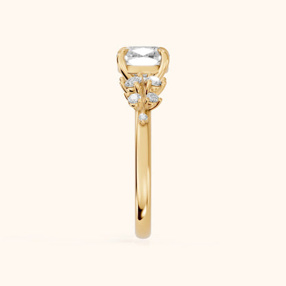 Mirabelle Cluster Cushion Diamond Engagement Ring in Yellow Gold - SideView.webp