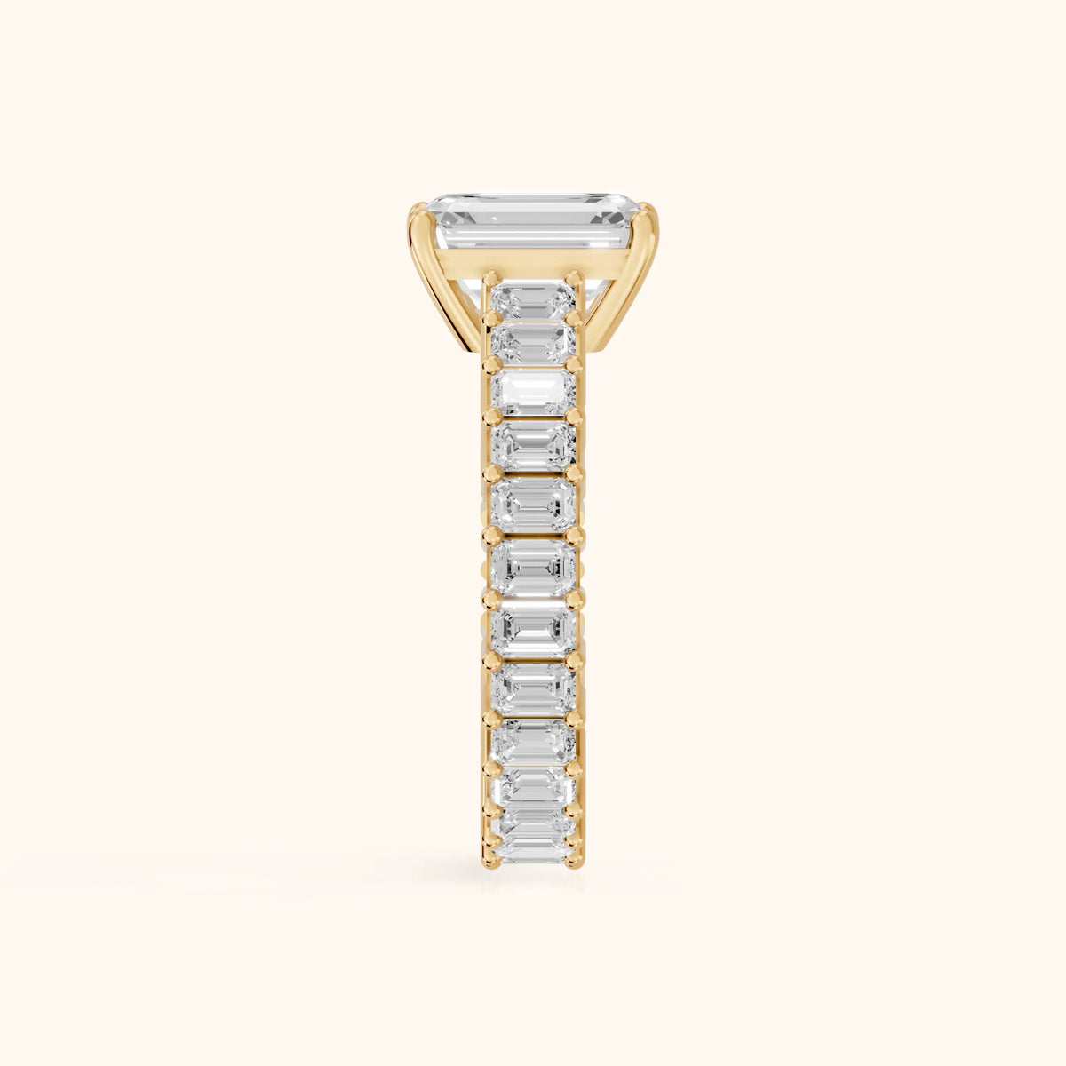 Mallory Shared Prong Emerald Diamond Engagement Ring in Yellow Gold - SideView.webp