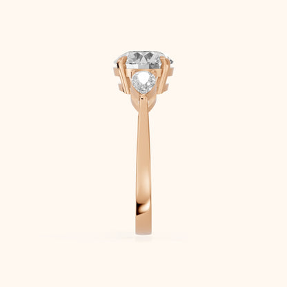 Grace Three Stone Round Diamond Engagement Ring in Rose Gold - SideView