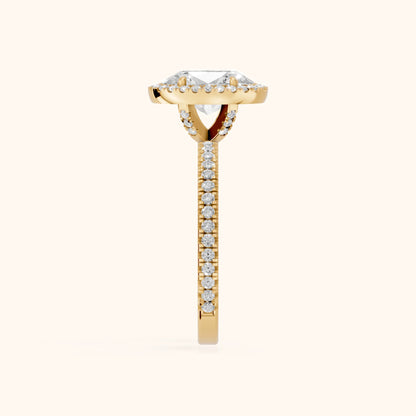 Rosemary Halo Pavé Oval Diamond Engagement Ring in Yellow Gold - SideView.webp