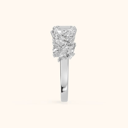 Isha Cluster Emerald & Pear Diamond Anniversary Ring in Platinum - SideView