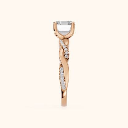 Twisted Side Stone Asscher Diamond Engagement Ring in Rose Gold - SideView