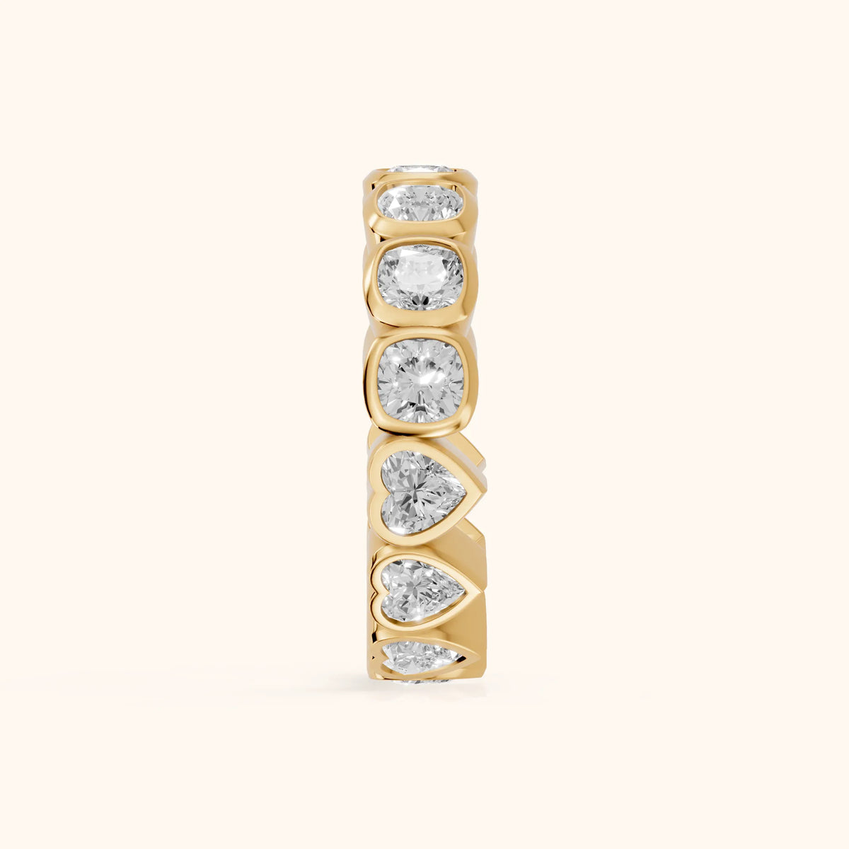 Marisa Bezel Cushion & Heart Diamond Eternity Band in Yellow Gold - SideView
