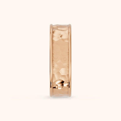 Sahana Hammered Step Edge Wedding Band in Rose Gold - SideView
