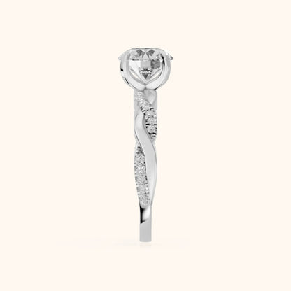 Twisted Side Stone Round Diamond Engagement Ring in Platinum - SideView