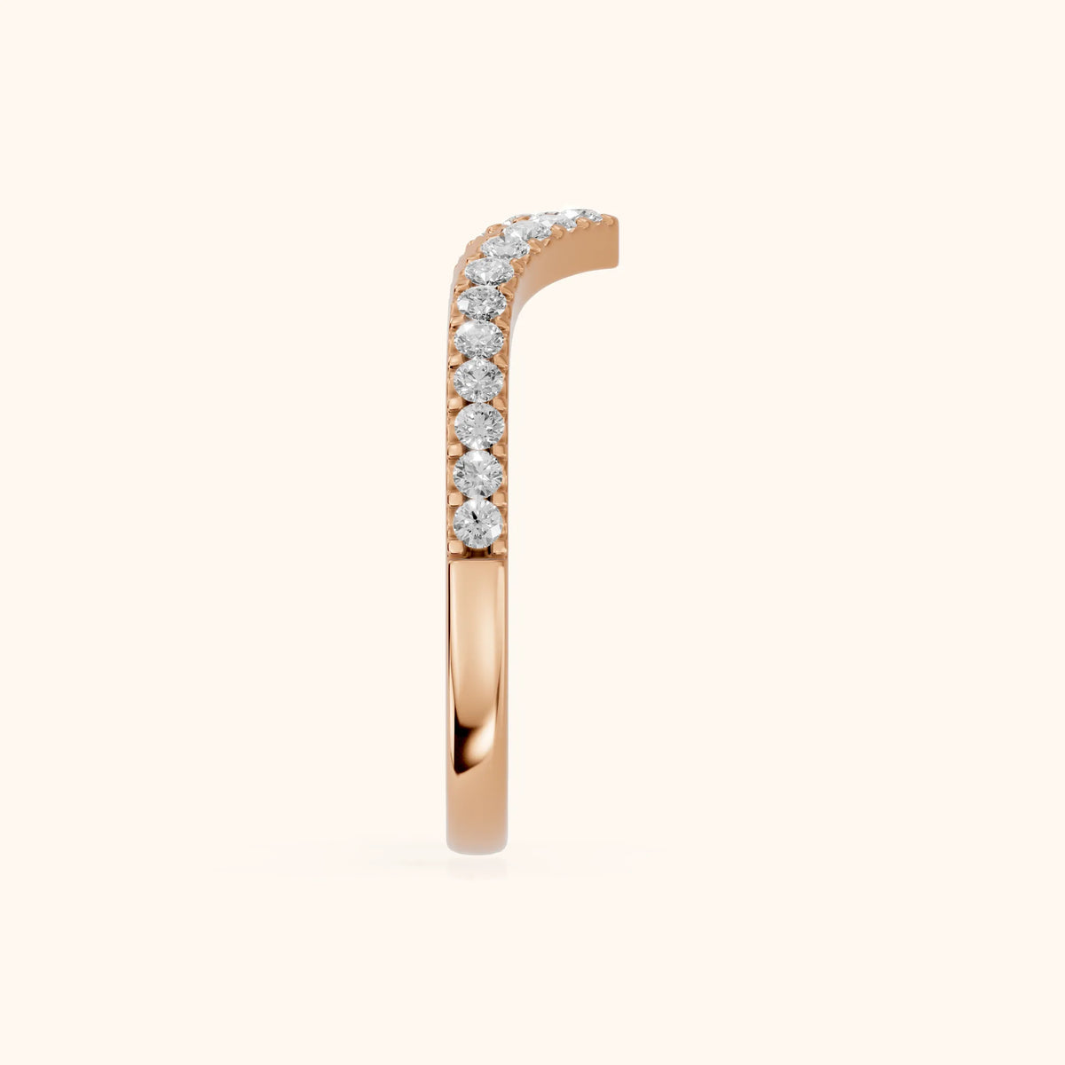 Amelie Curved Pavé Round Diamond Stackable Ring in Rose Gold - SideView