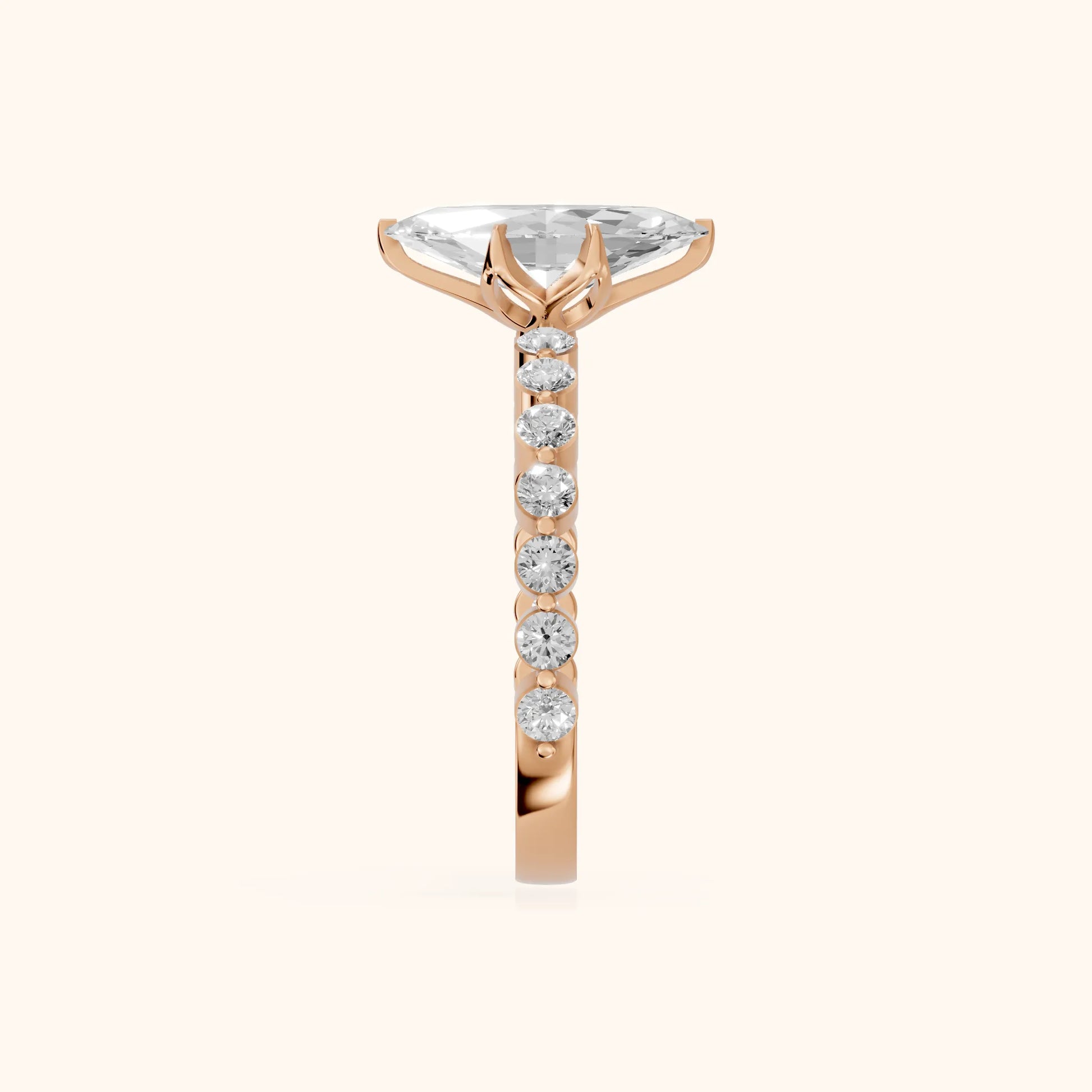 Eleanor Majesty Side Stone Marquise Diamond Engagement Ring in Rose Gold - SideView
