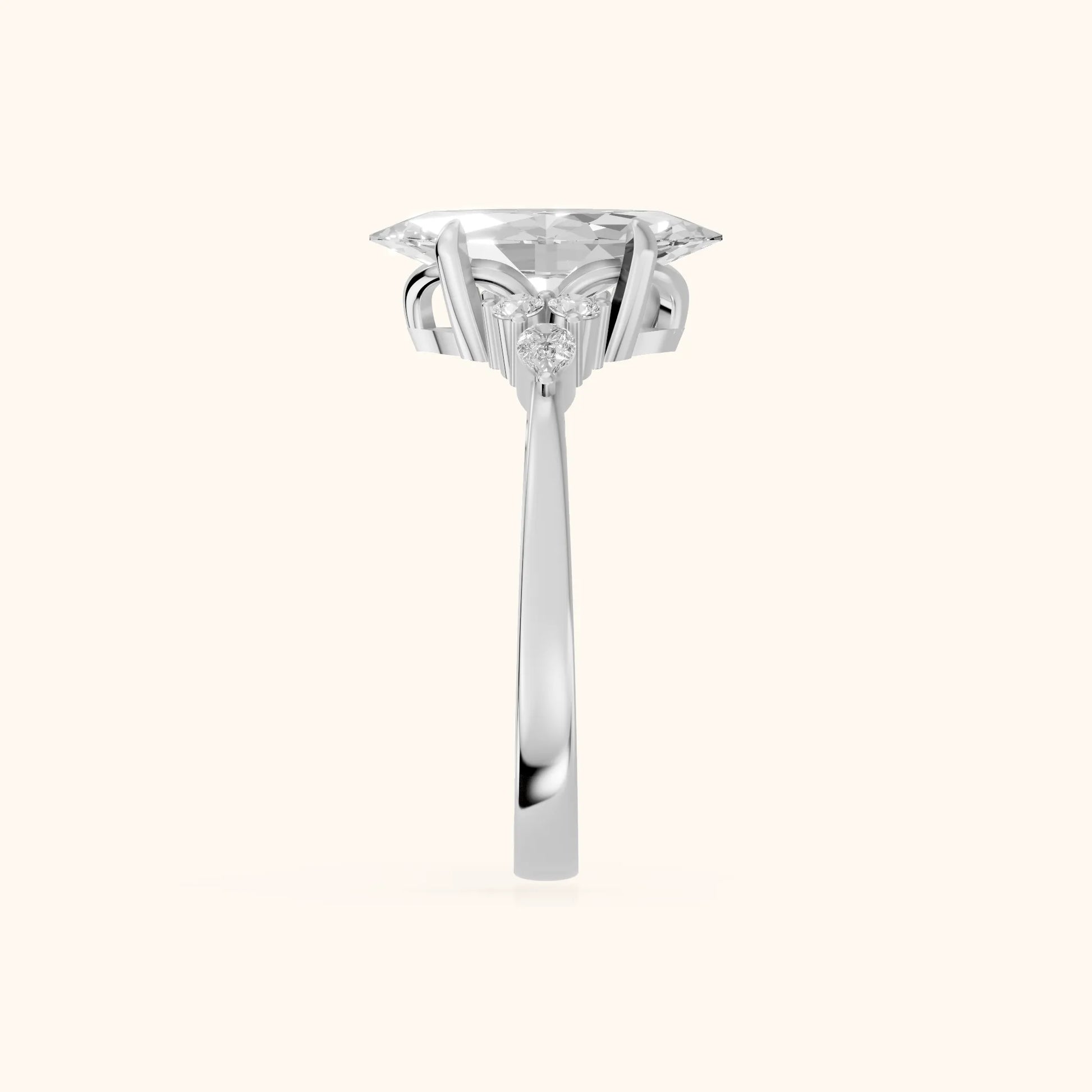 Amelia Three Stone Marquise Diamond Engagement Ring in White Gold - SideView