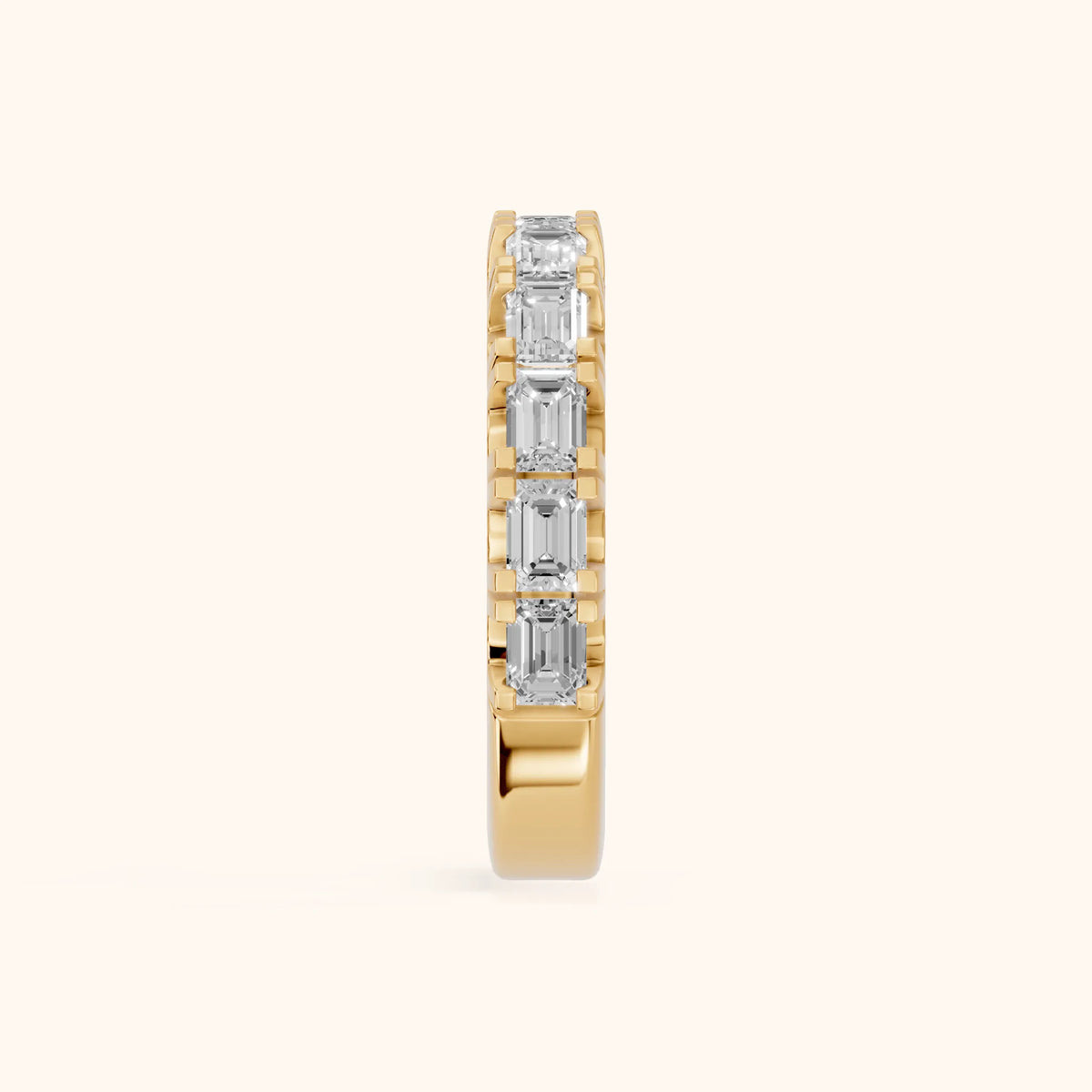 Melina Shared Prong Emerald Diamond Half Eternity Band in Yellow Gold - SideView