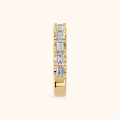 Melina Shared Prong Emerald Diamond Half Eternity Band in Yellow Gold - SideView
