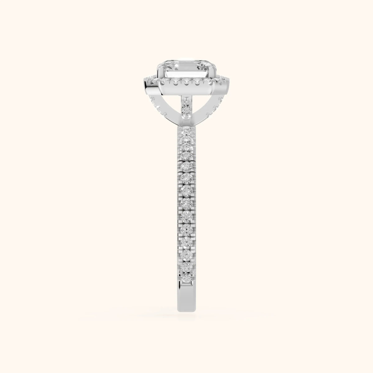Rosemary Halo Pavé Asscher Diamond Engagement Ring in White Gold - SideView.webp