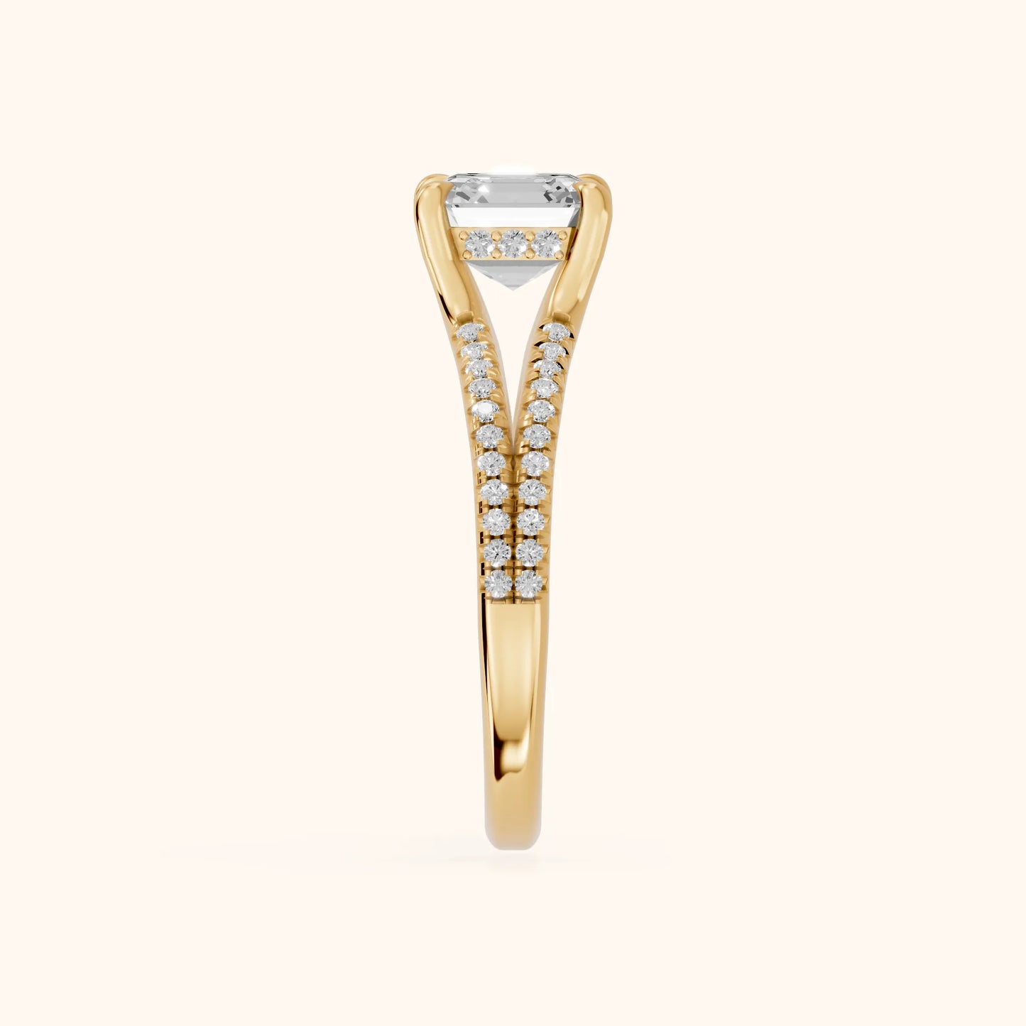 Eternal Embrace Solitaire Asscher Diamond Engagement Ring in Yellow Gold - SideView