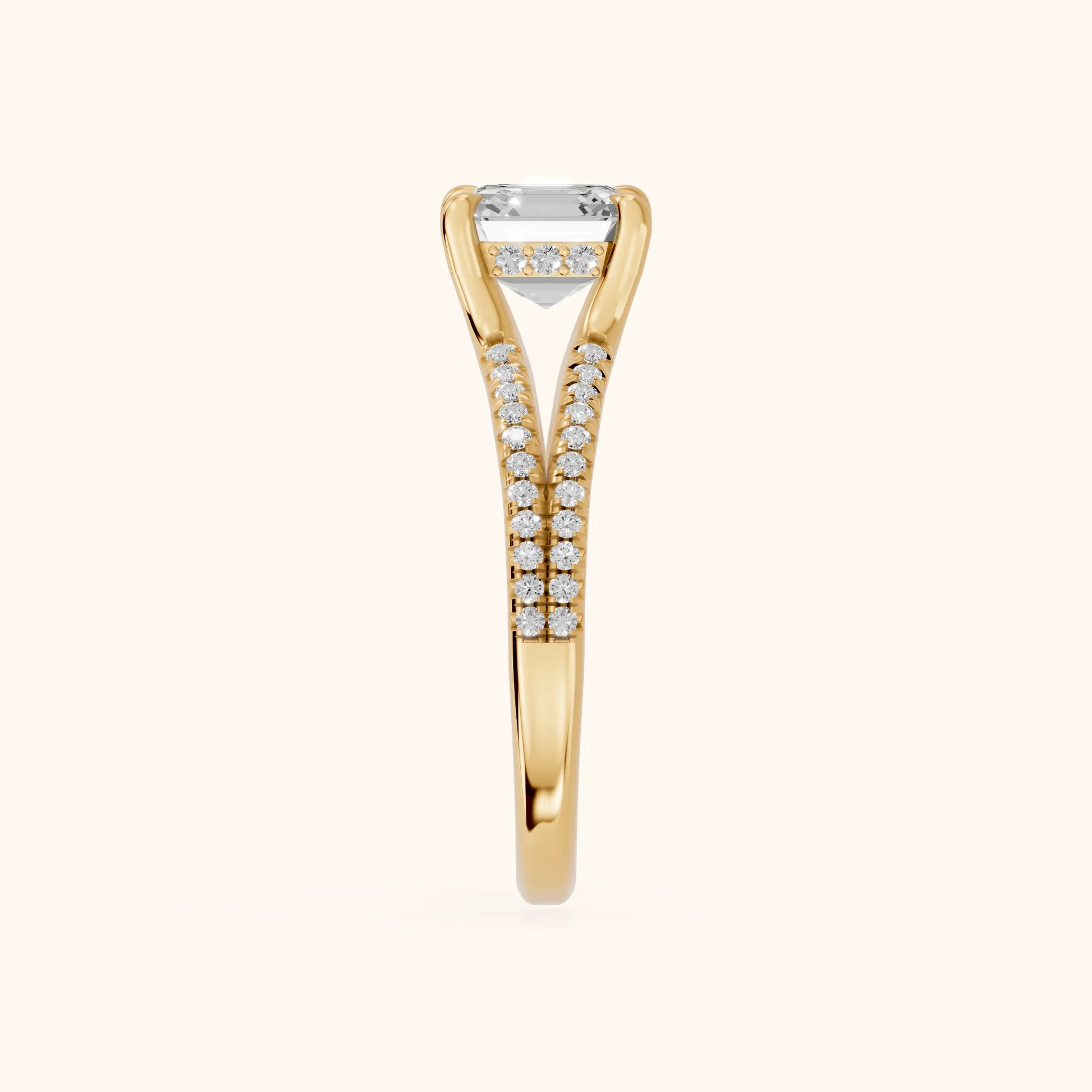 Eternal Embrace Solitaire Asscher Diamond Engagement Ring in Yellow Gold - SideView