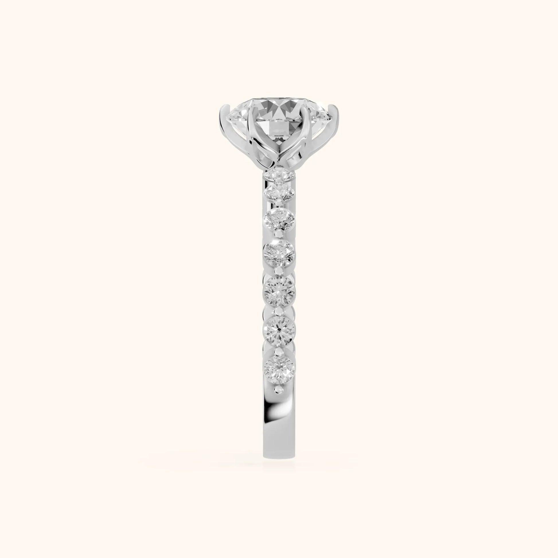 Eleanor Majesty Side Stone Round Diamond Engagement Ring in Silver - SideView